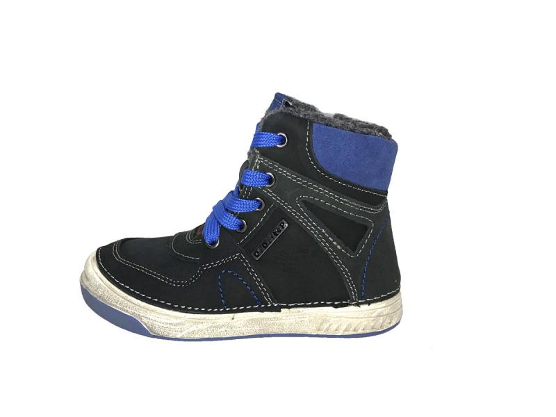 D.D.step modré šnurovacie zimné detské topánky vysoké s kožusinou  31-36